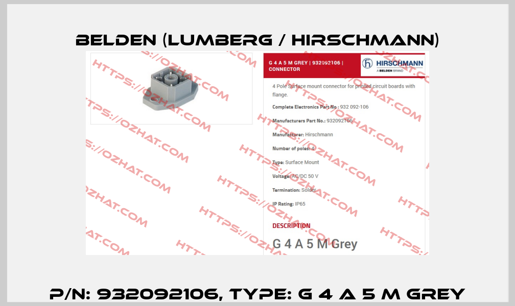 P/N: 932092106, Type: G 4 A 5 M grey Belden (Lumberg / Hirschmann)