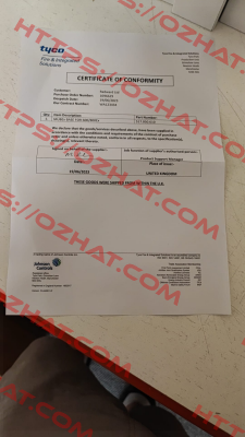 Certificate of Conformity for 517.050.610 Tyco Fire