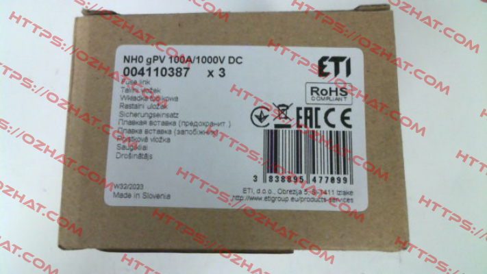 P/N: 4110387, Type: NH 0/100A DC 1000V Eti