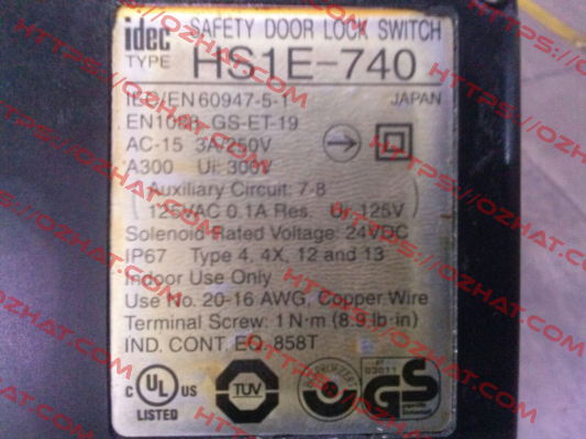 HS1E-740 SAFETY DOOR LOCK SWITCH IEC/EN 60947-5-1 - OEM Idec